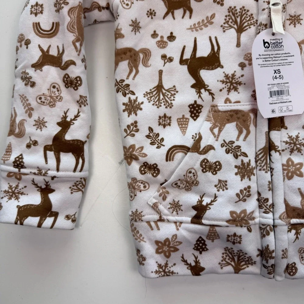 Wonder Nation Ivory Wonderland Sherpa Lined Zip Hoodie Kid Tough XS 4-5 NWT